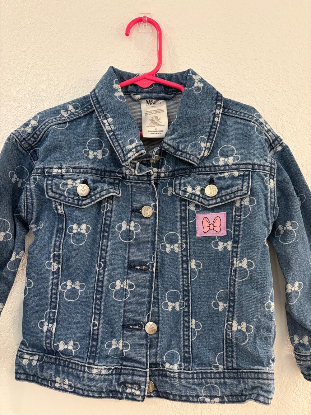 Disney Blue Denim Jean Jacket with Pink Bow Patch